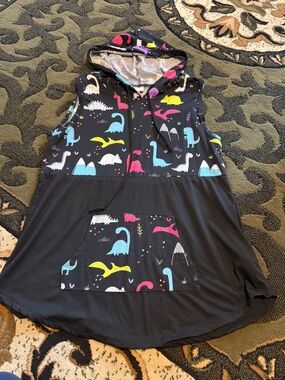 LuLaRoe Black Tunic with Multicolor Dino Accents